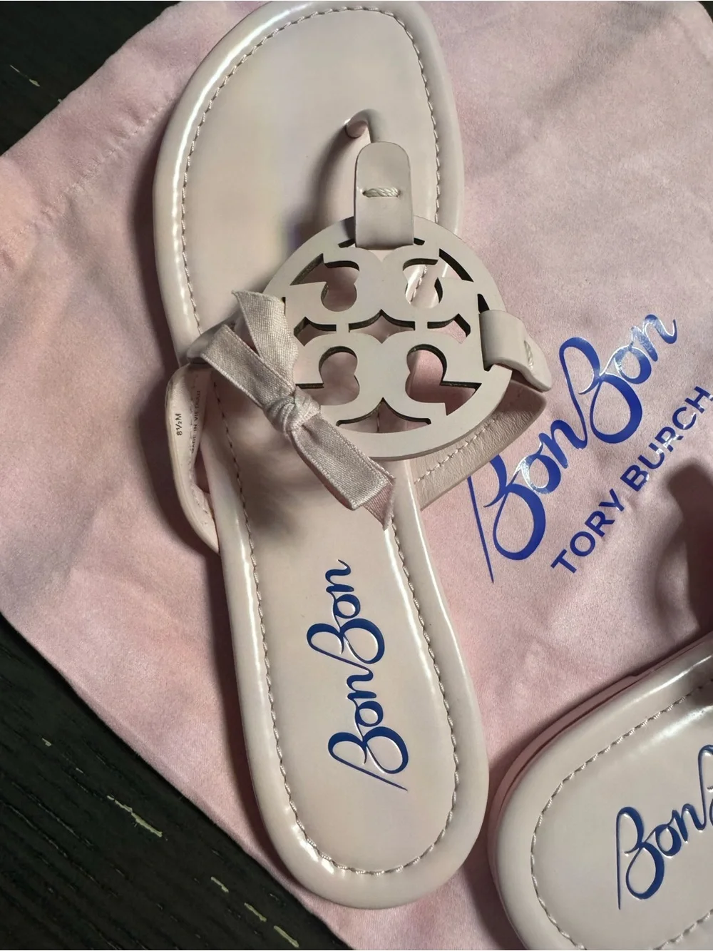 Tory Burch Pale Pink Miller Logo Thong Sandals